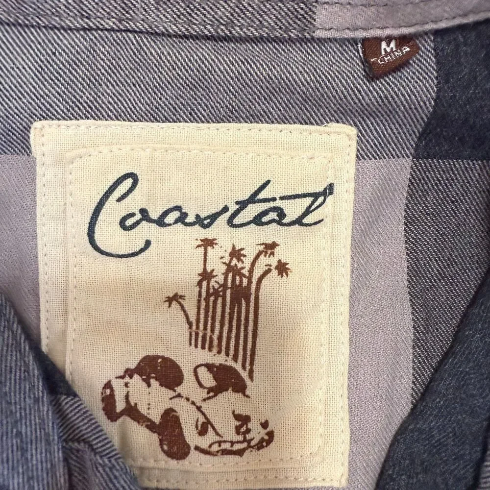 Coastal Pearl Snap Shirt Mens Medium Blue Gray Plaid Western Cowboy Long‎ Sleeve